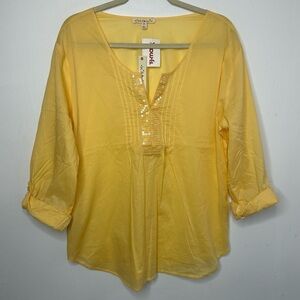 Hester & Orchard Yellow Sequin Long Sleeve Blouse Sz XL NWT